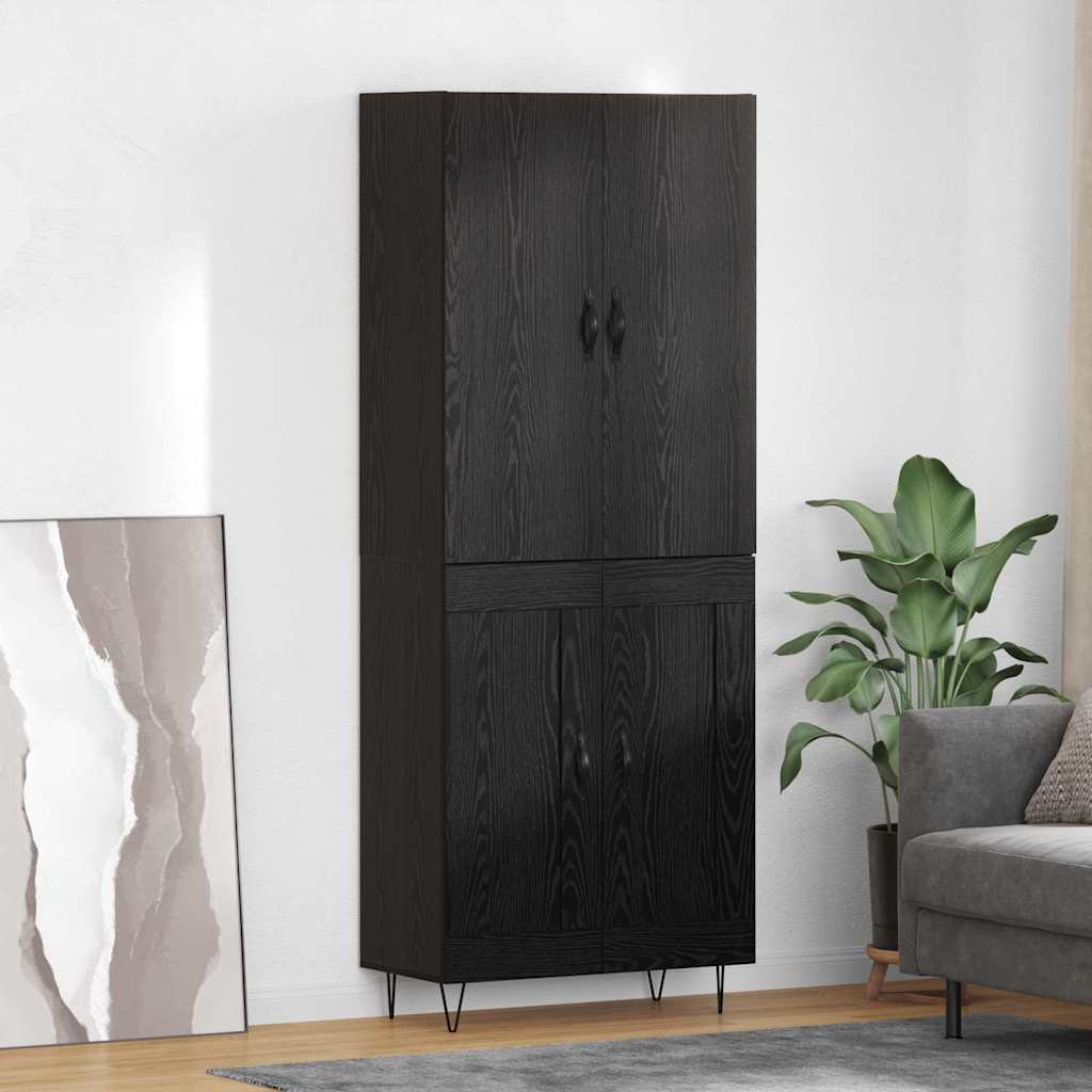 Highboard 2 pcs Schwarz Eichen-Optik Ingenieurholz und Glas