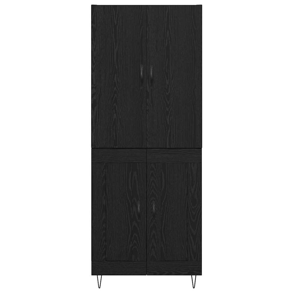 Highboard 2 pcs Schwarz Eichen-Optik Ingenieurholz und Glas