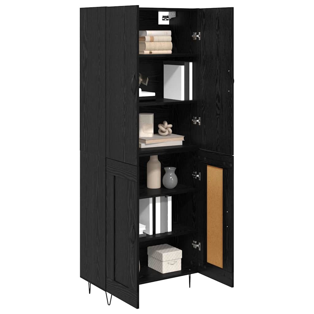 Highboard 2 pcs Schwarz Eichen-Optik Ingenieurholz und Glas