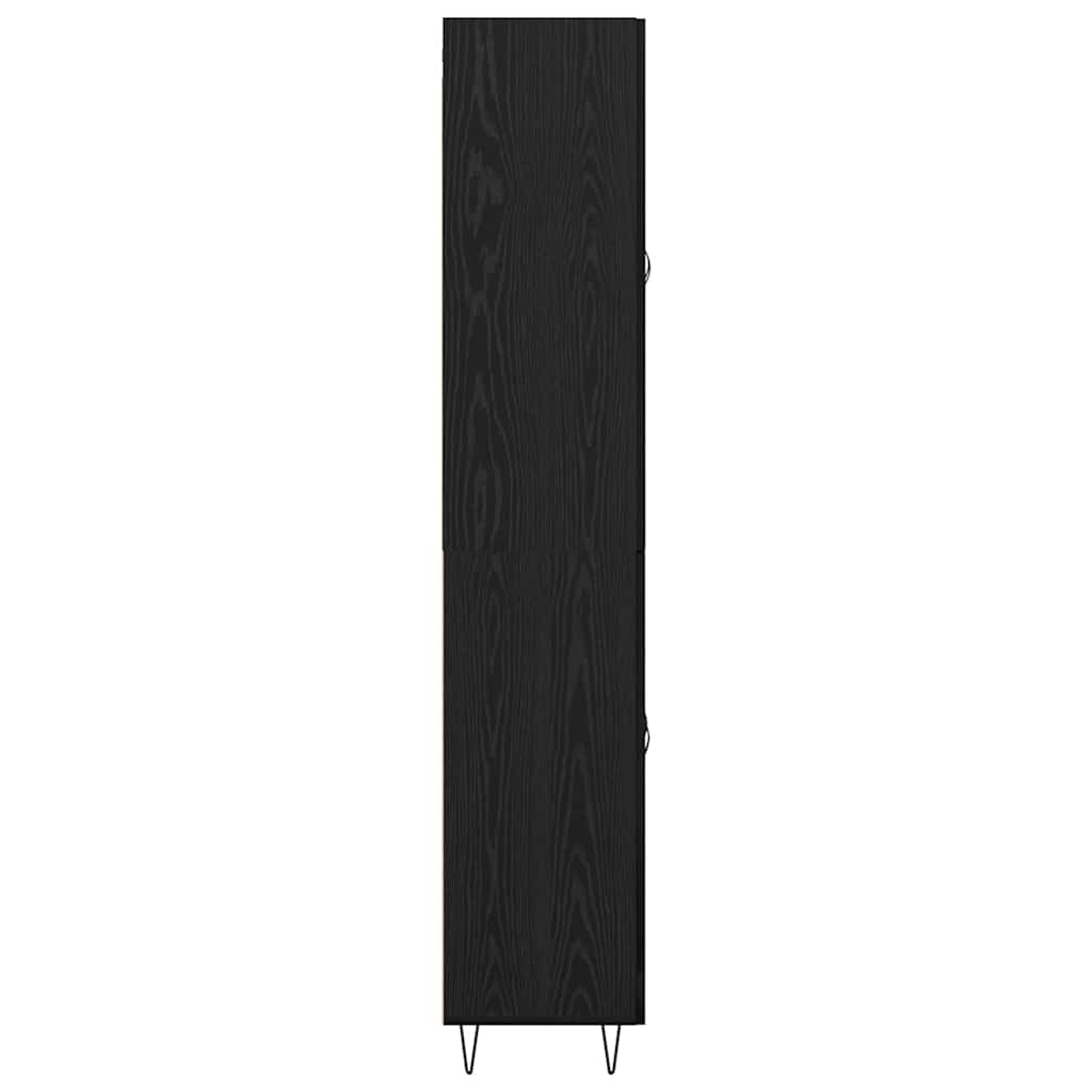 Highboard 2 pcs Schwarz Eichen-Optik Ingenieurholz und Glas