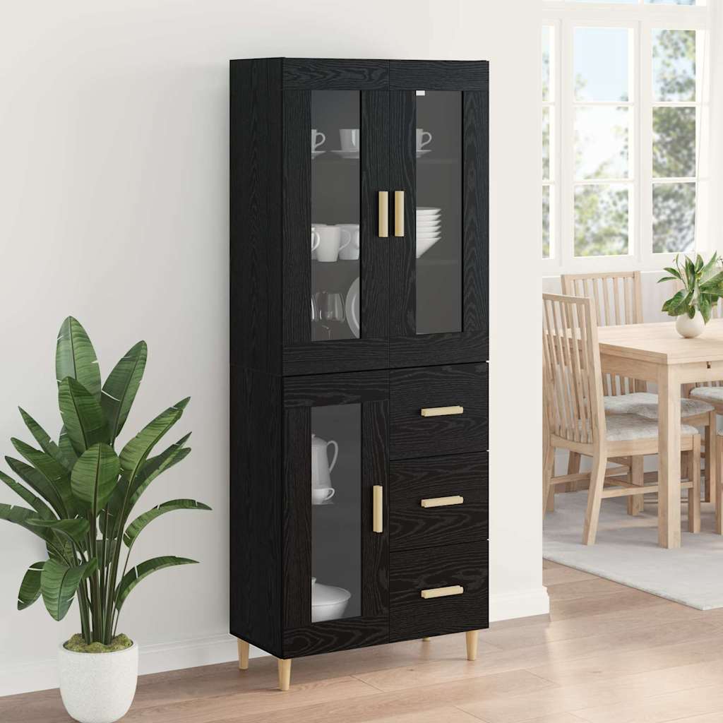 Highboard Schwarz Eichen-Optik 69,5 x 34 x 180 cm Holzwerkstoff