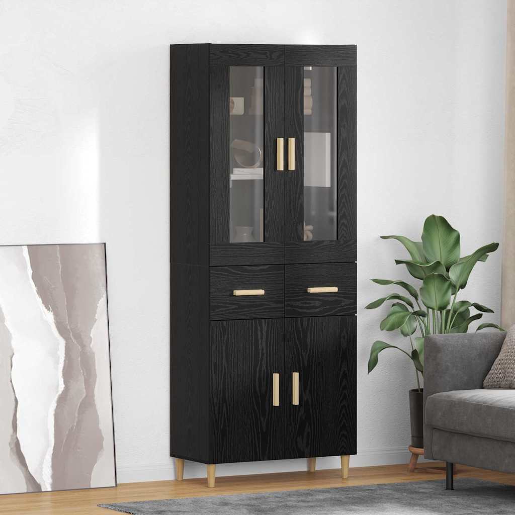 Highboard Schwarz Eichen-Optik 69,5 x 34 x 180 cm Holzwerkstoff