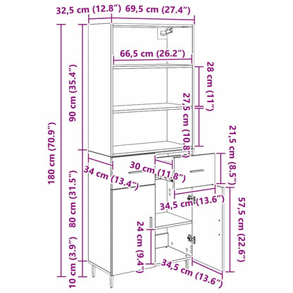 Highboard 2 Stk. Schwarz Eichen-Optik 69,5 x 34 x 180 cm