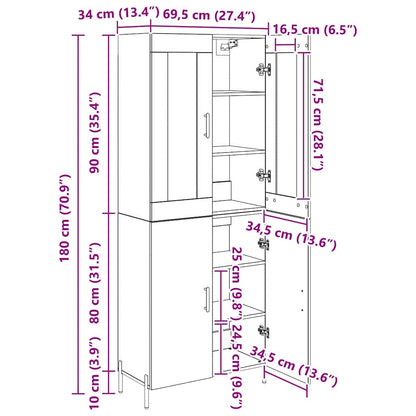 Highboard 2 Stk. Schwarz Eichen-Optik 69,5 x 34 x 180 cm