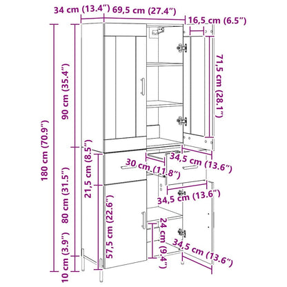 Highboard 2 Stk. Schwarz Eichen-Optik 69,5 x 34 x 180 cm