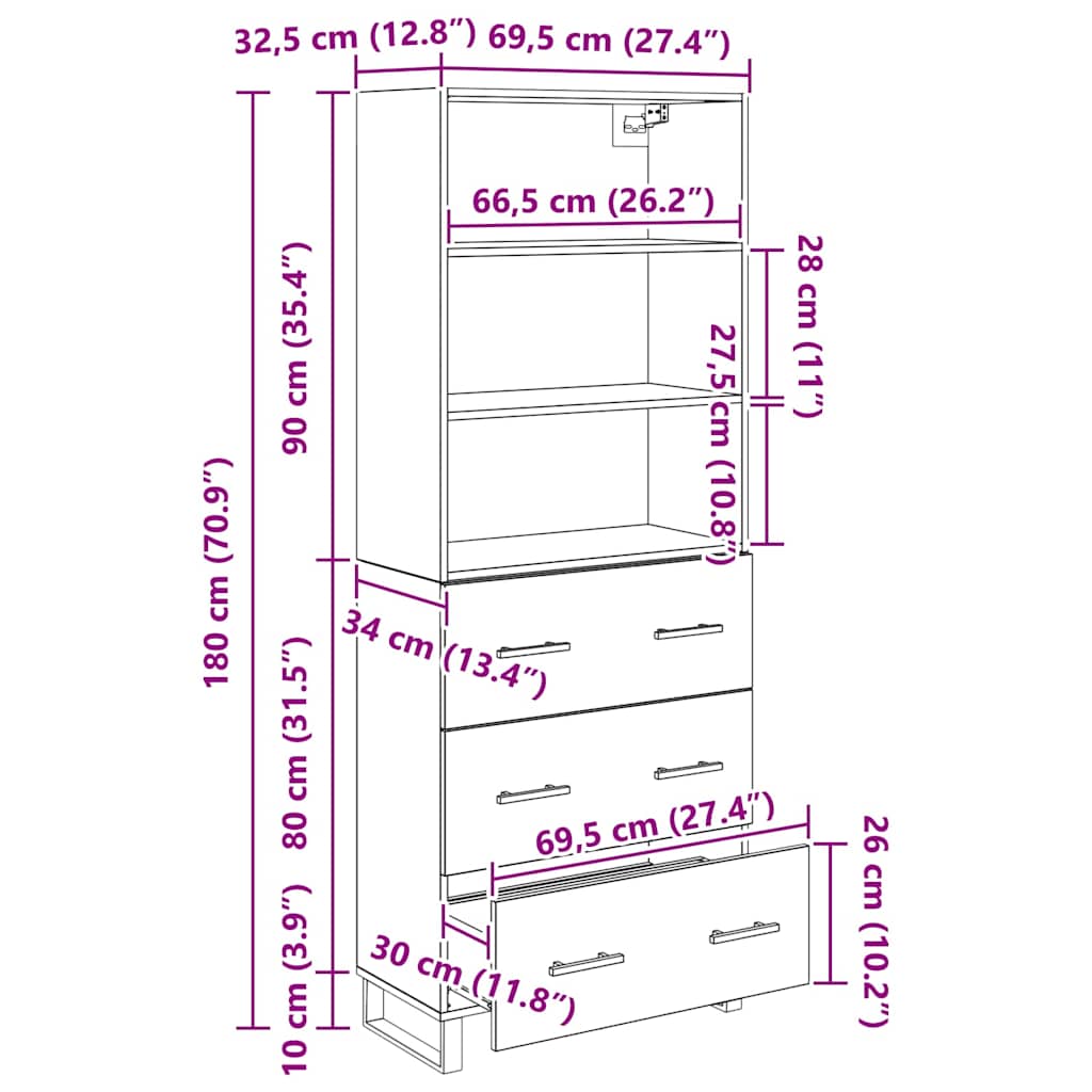 Highboard 2 pcs Schwarz Eichen-Optik Holzwerkstoff