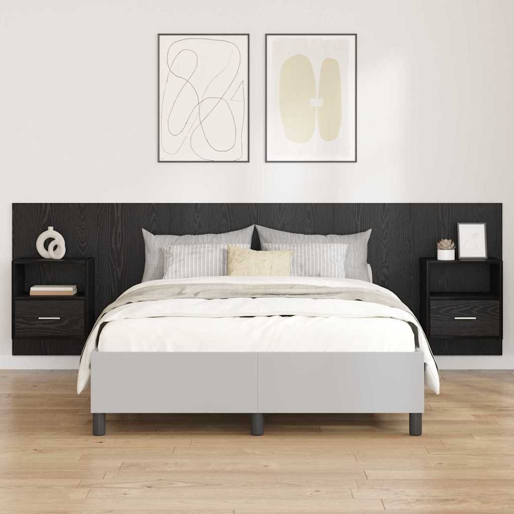 Kopfteil mit Schrank 3 pcs Schwarz Eichen-Optik Holzwerkstoff