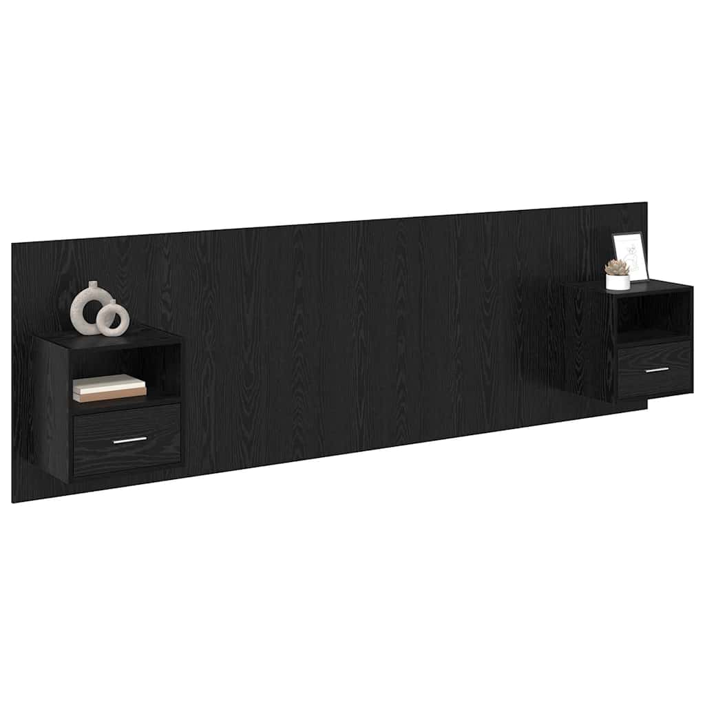 Kopfteil mit Schrank 3 pcs Schwarz Eichen-Optik Holzwerkstoff