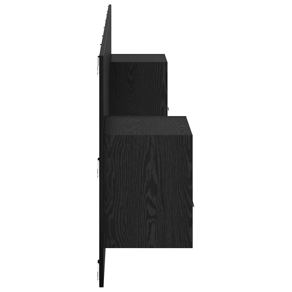 Kopfteil mit Schrank 3 pcs Schwarz Eichen-Optik Holzwerkstoff