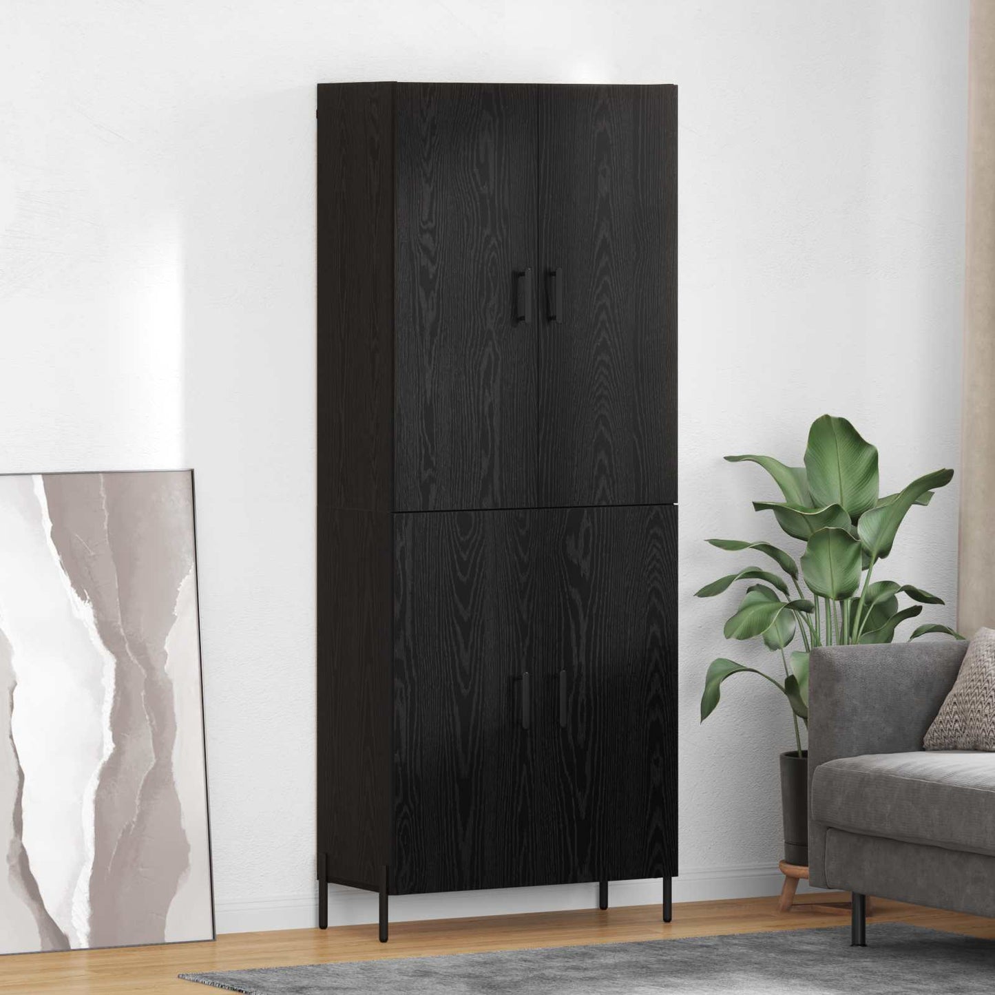 Highboard Schwarz Eichen-Optik 69,5 x 34 x 180 cm Holzwerkstoff