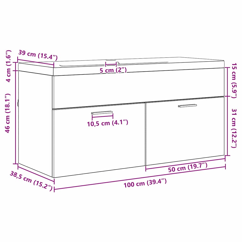 Badezimmerschrank Schwarz Eichen-Optik 100 x 38,5 x 46 cm