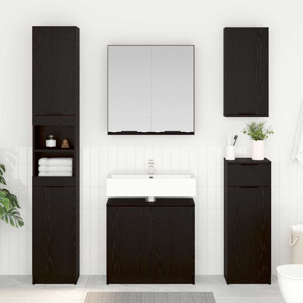 Badezimmerschrank-Set 2 pcs Schwarz Eichen-Optik Holzwerkstoff