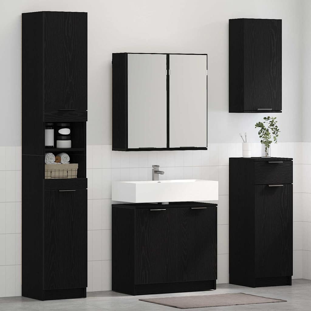 Badezimmerschrank-Set 2 pcs Schwarz Eichen-Optik Holzwerkstoff