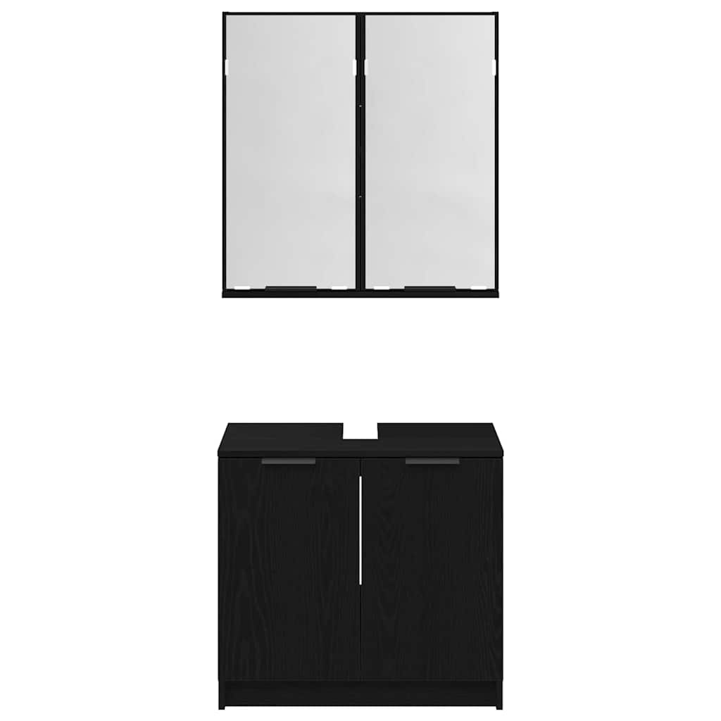Badezimmerschrank-Set 2 pcs Schwarz Eichen-Optik Holzwerkstoff