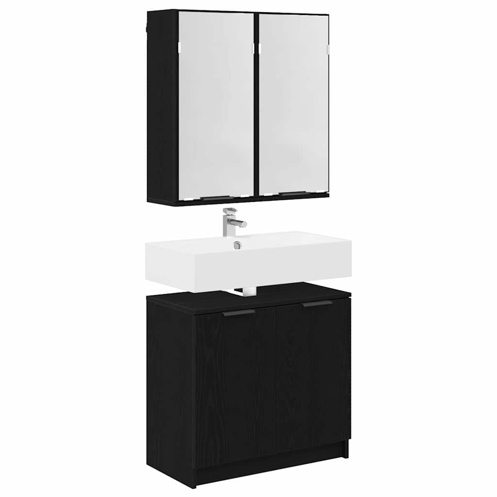 Badezimmerschrank-Set 2 pcs Schwarz Eichen-Optik Holzwerkstoff