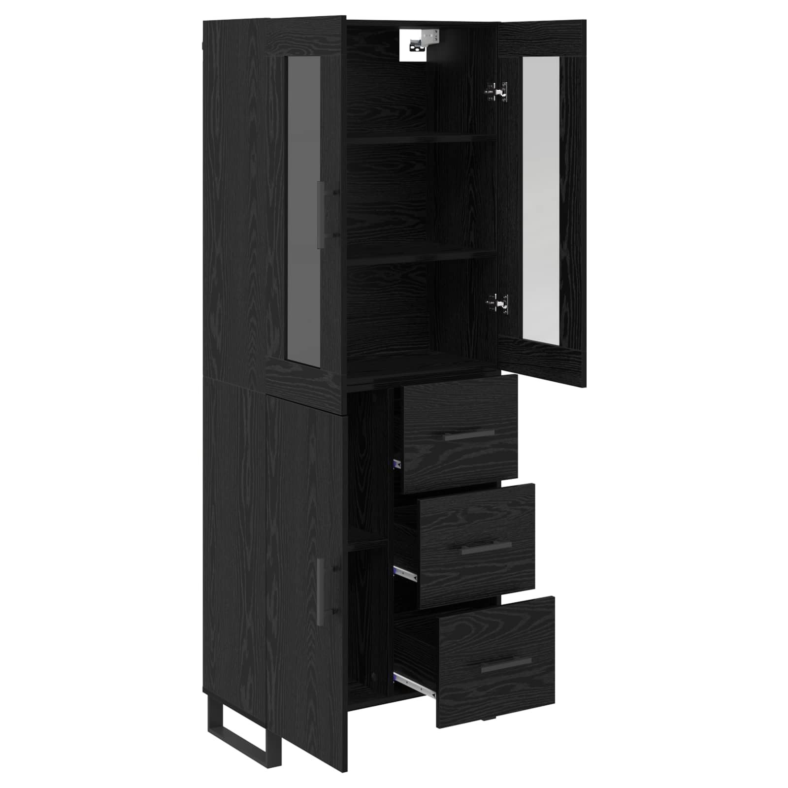 Highboard 2 pcs Schwarz Eichen-Optik Engineered Wood und Glas