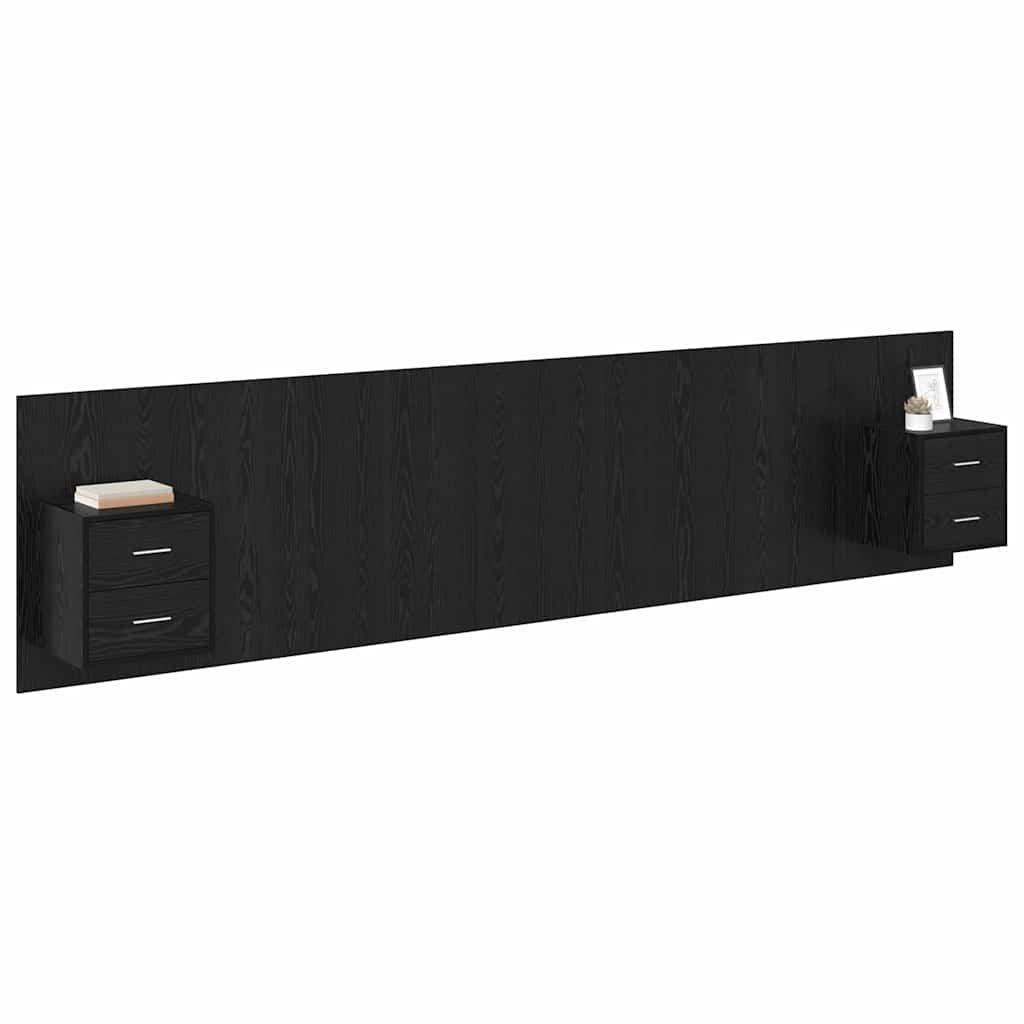 Kopfteil mit Schrank 3 pcs Schwarz Eichen-Optik Holzwerkstoff