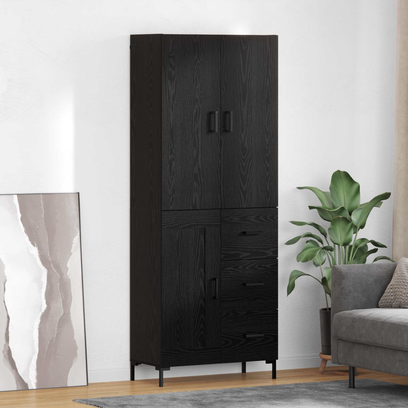 Highboard Schwarz Eichen-Optik 69,5 x 34 x 180 cm Holzwerkstoff