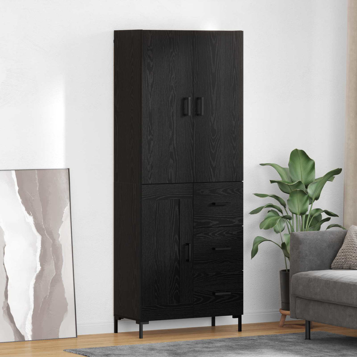 Highboard Schwarz Eichen-Optik 69,5 x 34 x 180 cm Holzwerkstoff