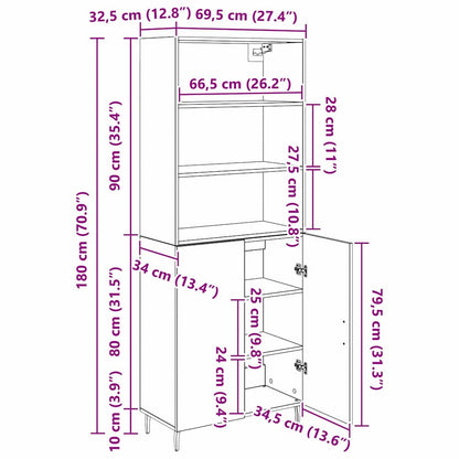 Highboard 2 Stk. Schwarz Eichen-Optik 69,5 x 34 x 180 cm