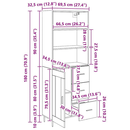 Highboard 2 Stk. Schwarz Eichen-Optik 69,5 x 34 x 180 cm