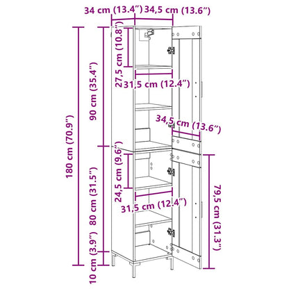 Highboard Schwarz Eichen-Optik 34,5 x 34 x 180 cm Holzwerkstoff