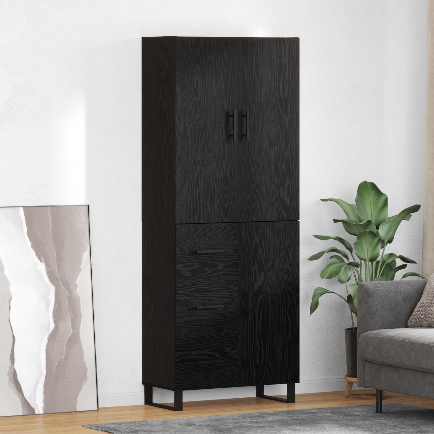 Highboard 2 stk. Schwarz Eichen-Optik 69,5 x 34 x 180 cm
