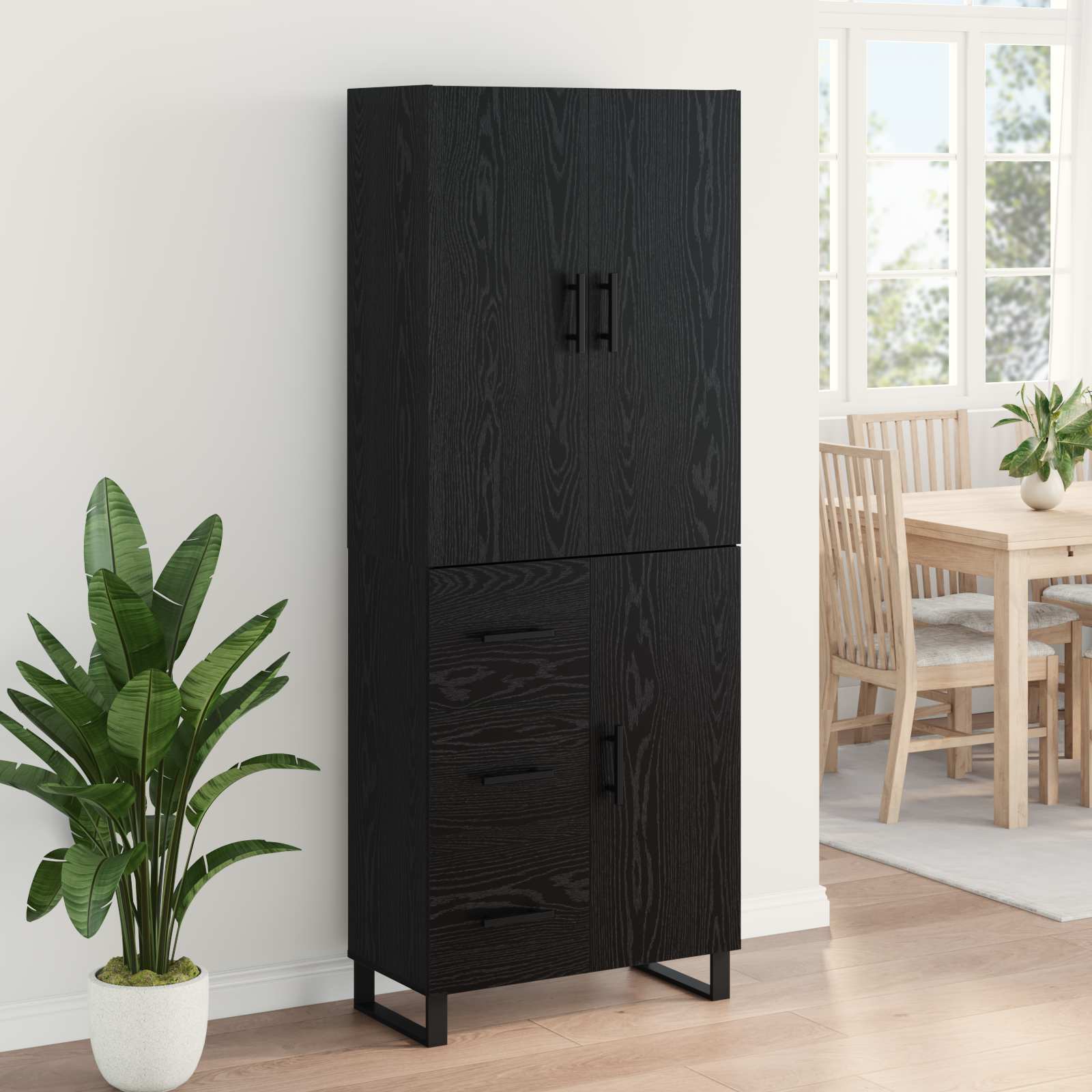Highboard 2 stk. Schwarz Eichen-Optik 69,5 x 34 x 180 cm