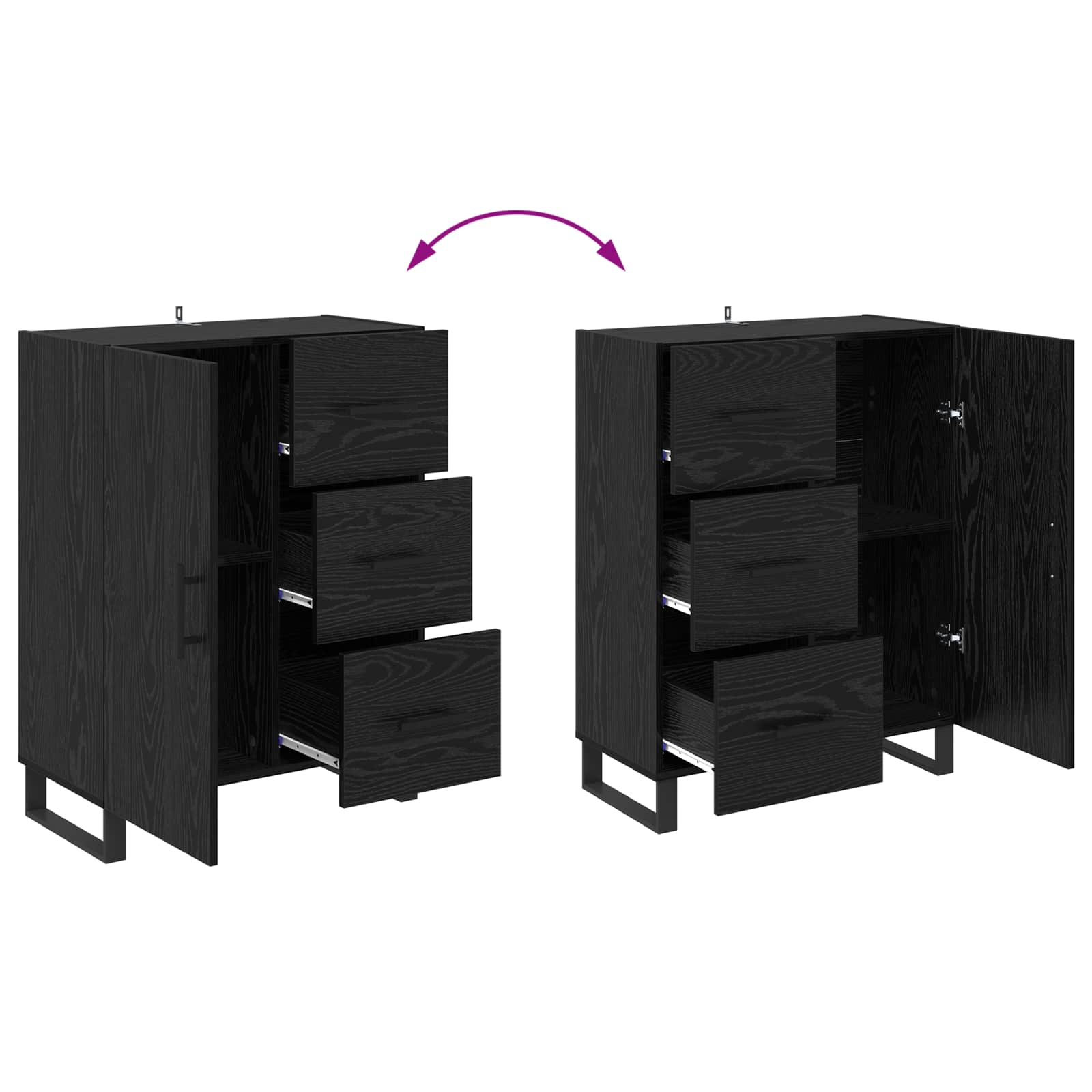 Highboard 2 stk. Schwarz Eichen-Optik 69,5 x 34 x 180 cm