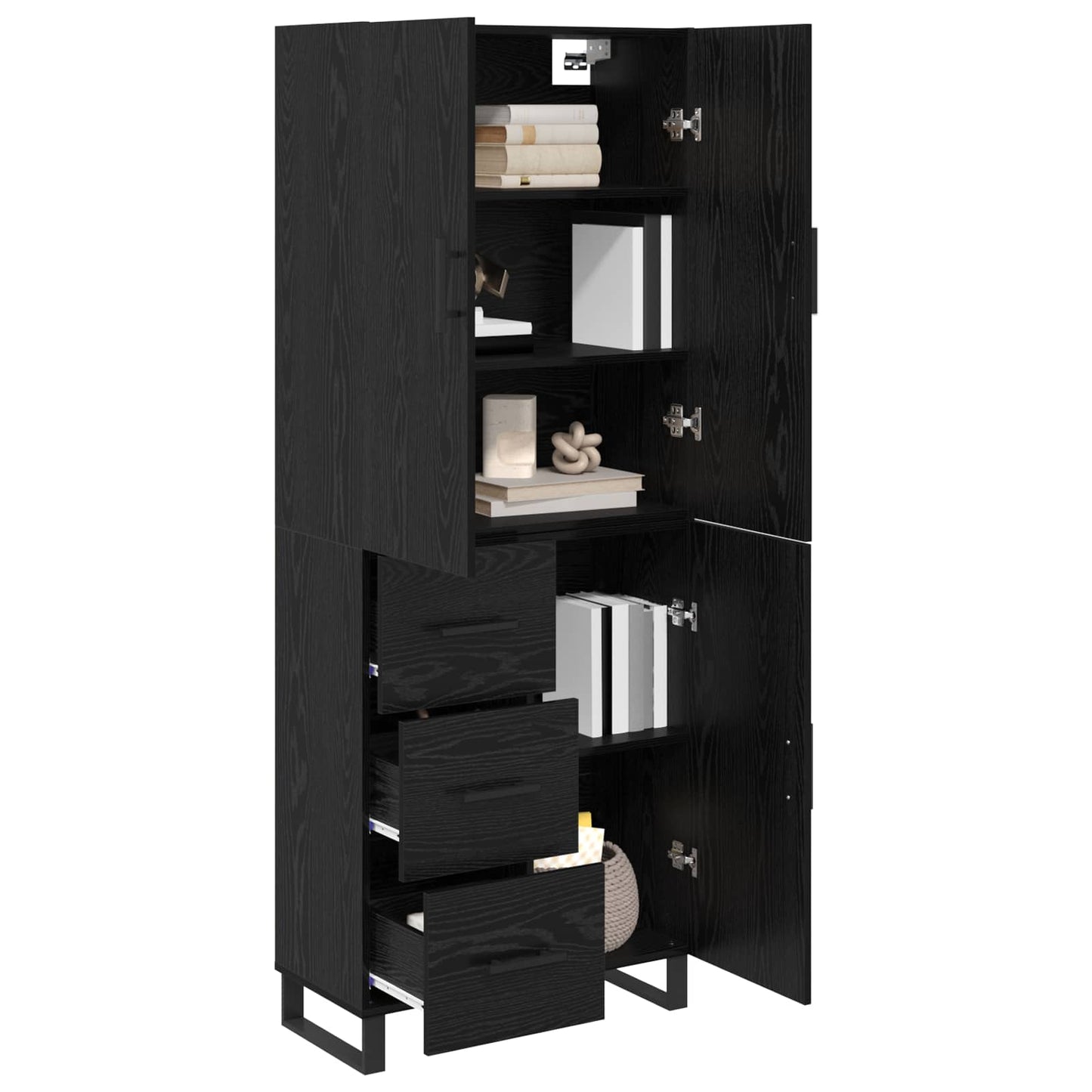 Highboard 2 stk. Schwarz Eichen-Optik 69,5 x 34 x 180 cm