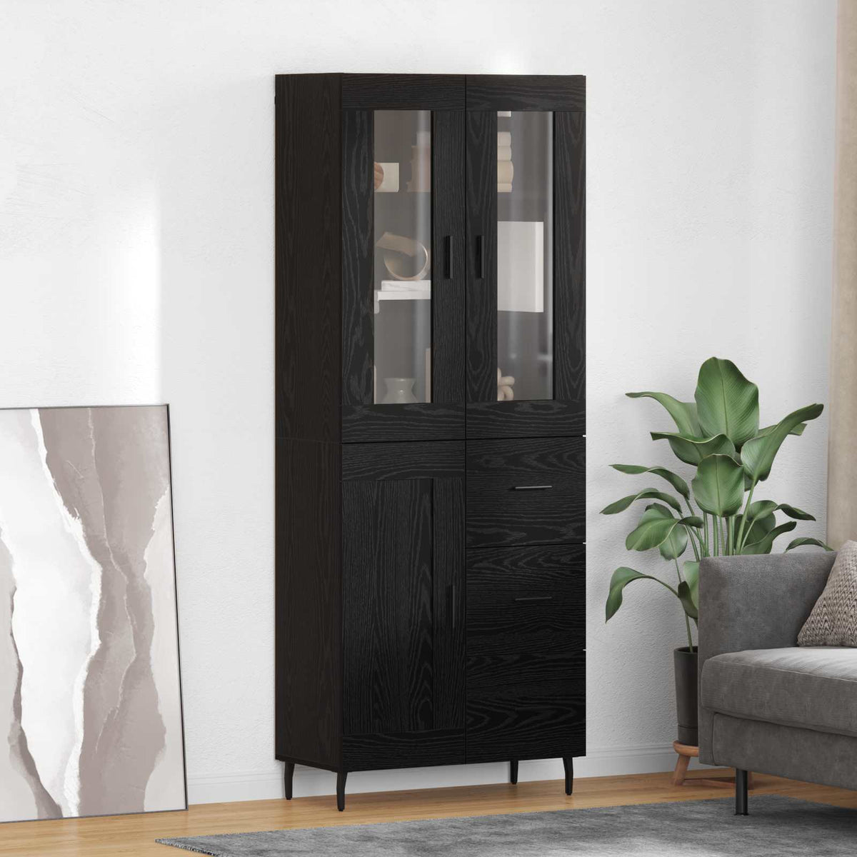 Highboard 2 stk. Schwarz Eichen-Optik 69,5 x 34 x 180 cm