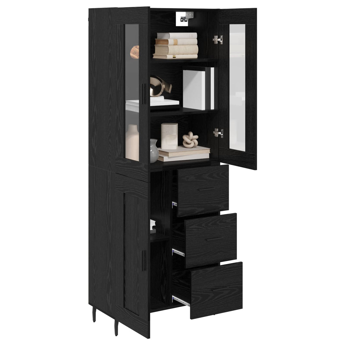 Highboard 2 stk. Schwarz Eichen-Optik 69,5 x 34 x 180 cm