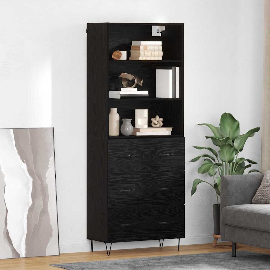 Highboard 2 stk. Schwarz Eichen-Optik 69,5 x 34 x 180 cm