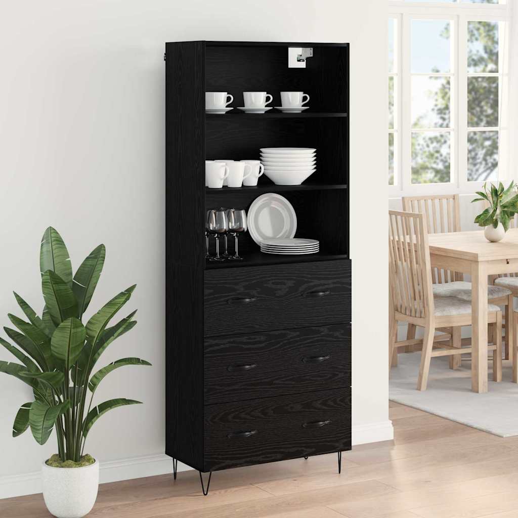 Highboard 2 stk. Schwarz Eichen-Optik 69,5 x 34 x 180 cm