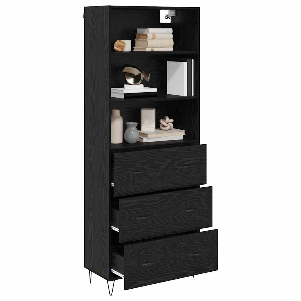 Highboard 2 stk. Schwarz Eichen-Optik 69,5 x 34 x 180 cm