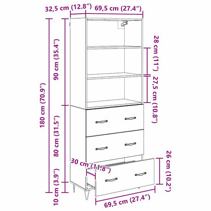 Highboard 2 stk. Schwarz Eichen-Optik 69,5 x 34 x 180 cm