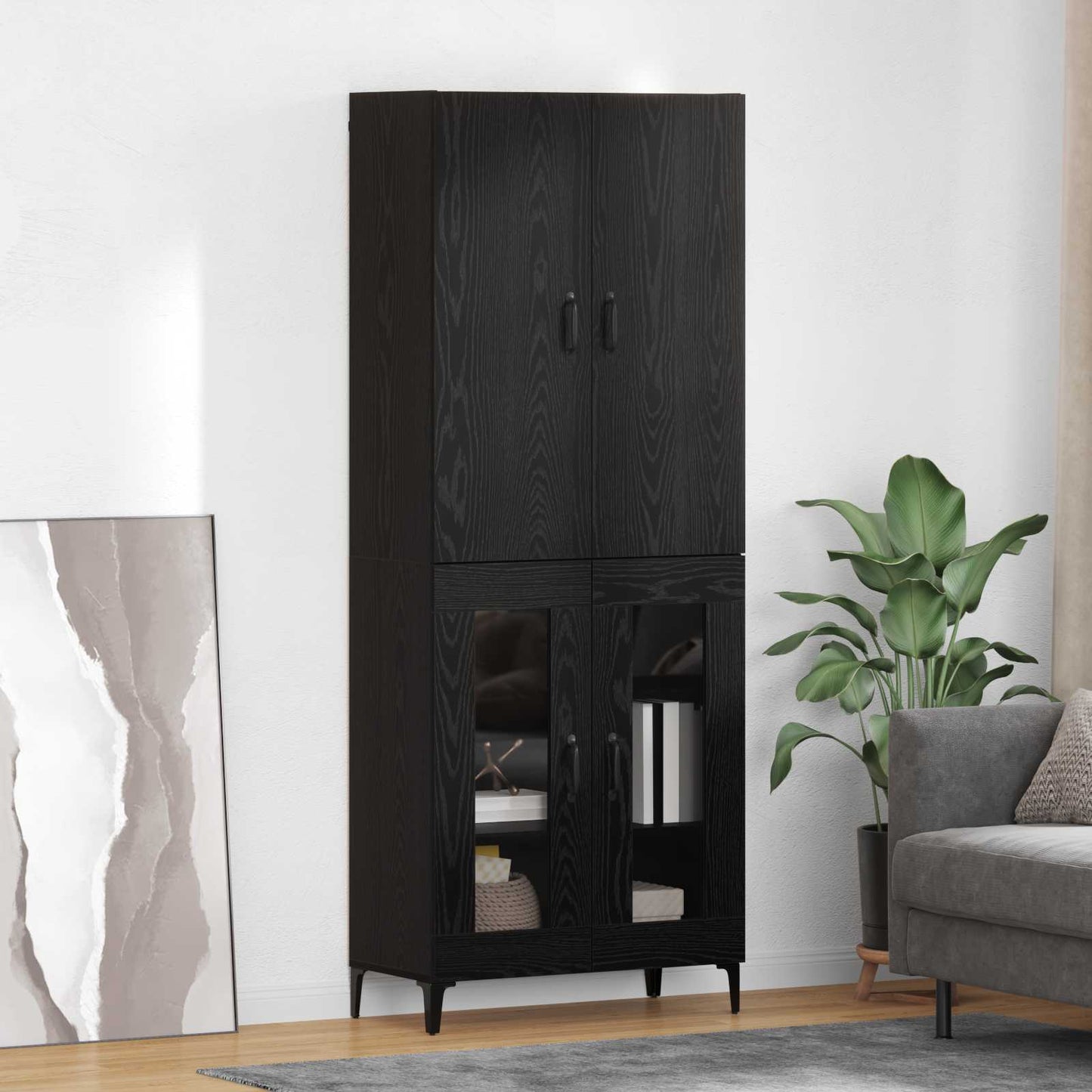 Highboard Schwarz Eichen-Optik 69,5 x 34 x 180 cm Holzwerkstoff