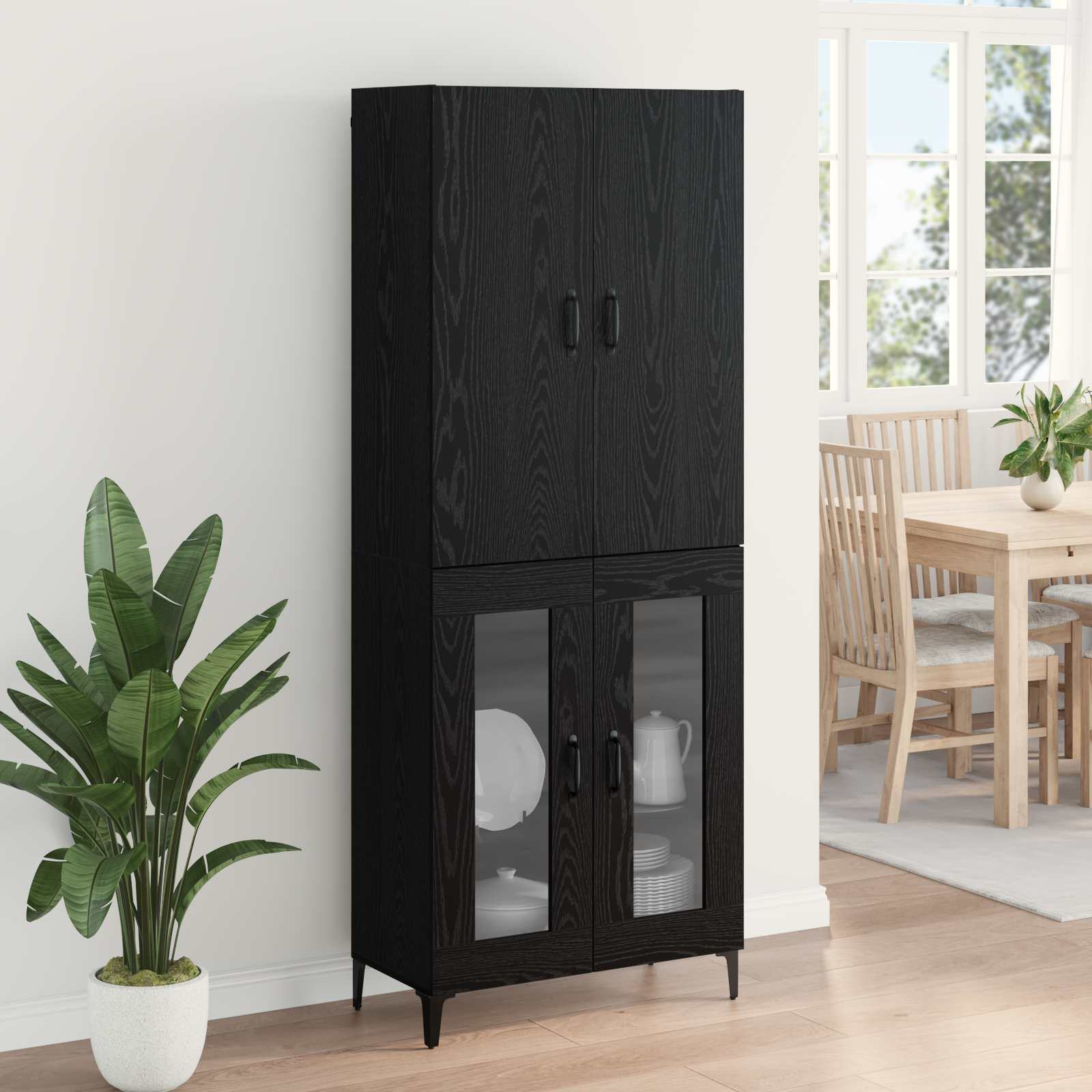 Highboard Schwarz Eichen-Optik 69,5 x 34 x 180 cm Holzwerkstoff