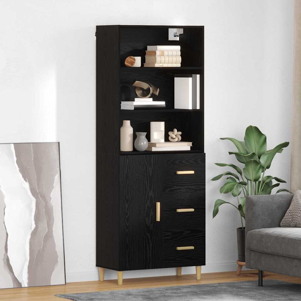 Highboard Schwarz Eichen-Optik 69,5 x 32,5 x 180 cm