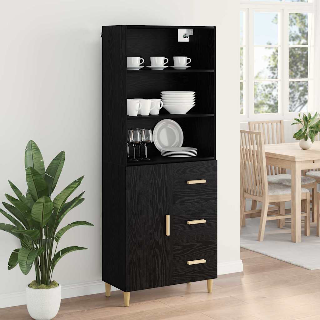 Highboard Schwarz Eichen-Optik 69,5 x 32,5 x 180 cm