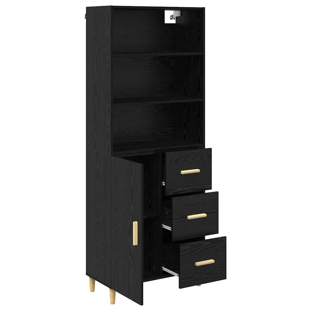 Highboard Schwarz Eichen-Optik 69,5 x 32,5 x 180 cm