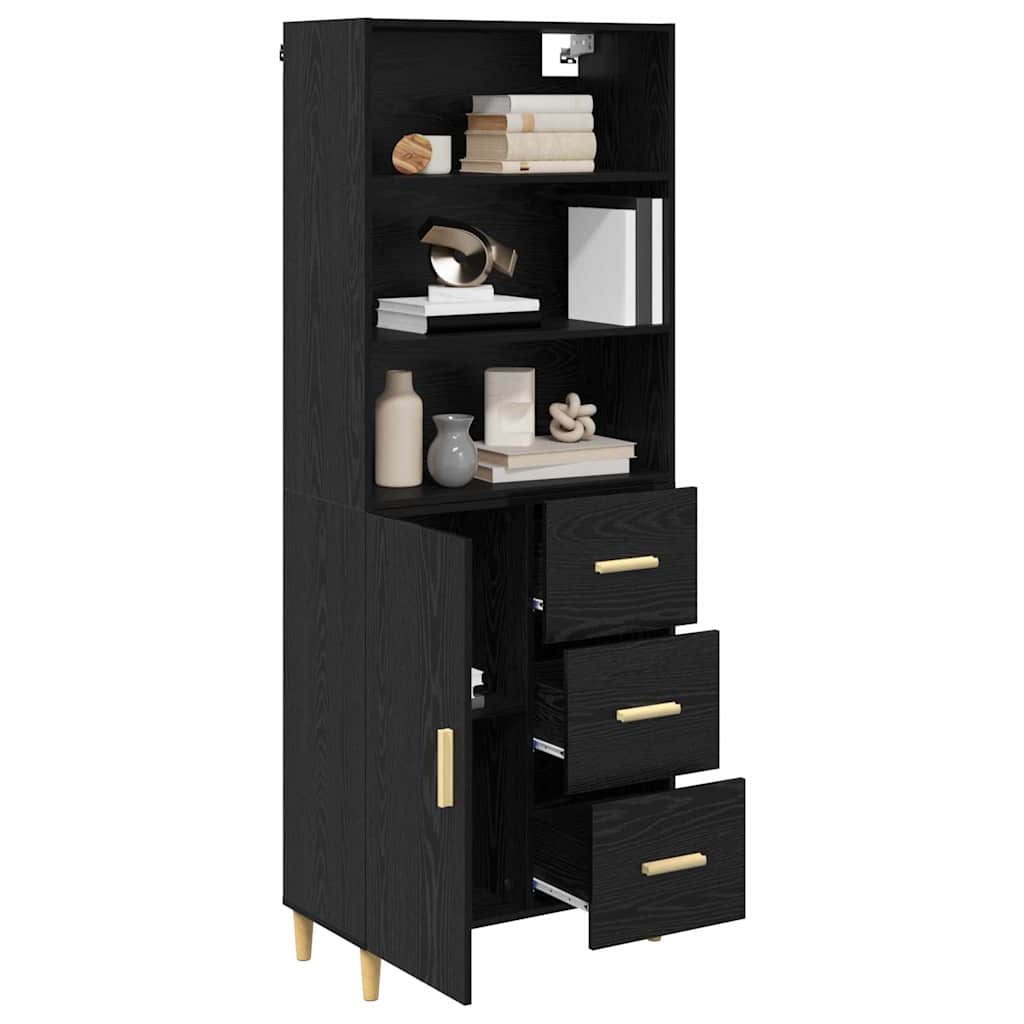 Highboard Schwarz Eichen-Optik 69,5 x 32,5 x 180 cm