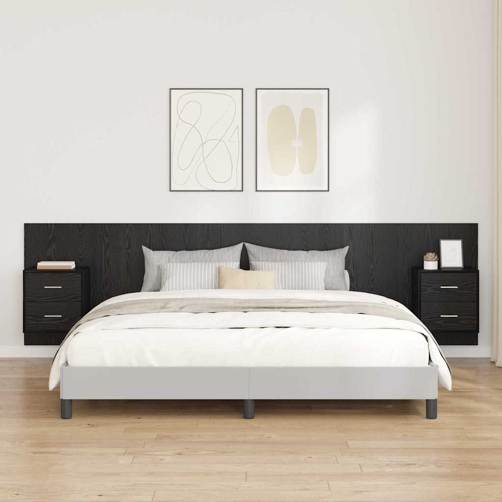 Kopfteil mit Schrank 3 stk. Schwarz Eichen-Optik Holzwerkstoff