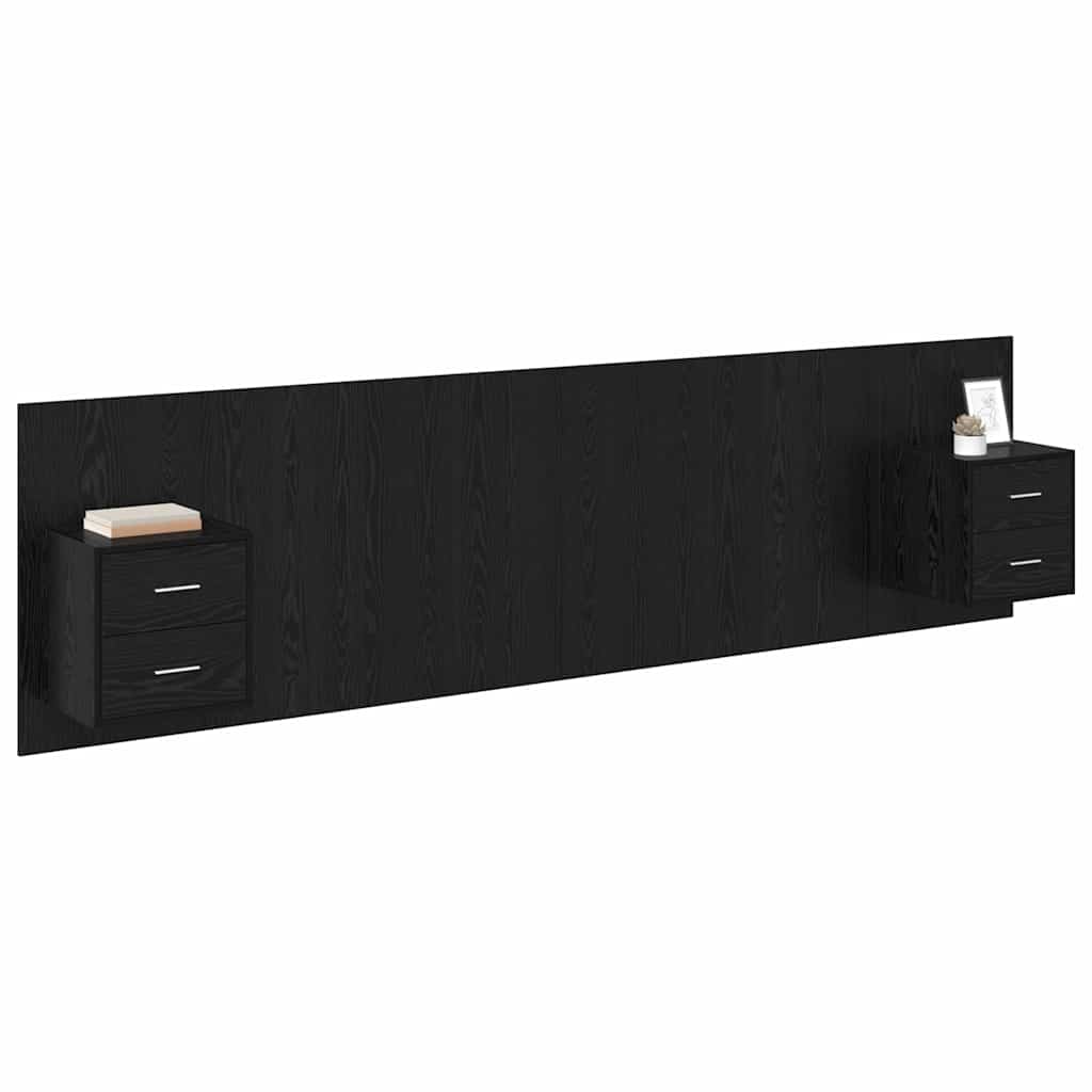 Kopfteil mit Schrank 3 stk. Schwarz Eichen-Optik Holzwerkstoff