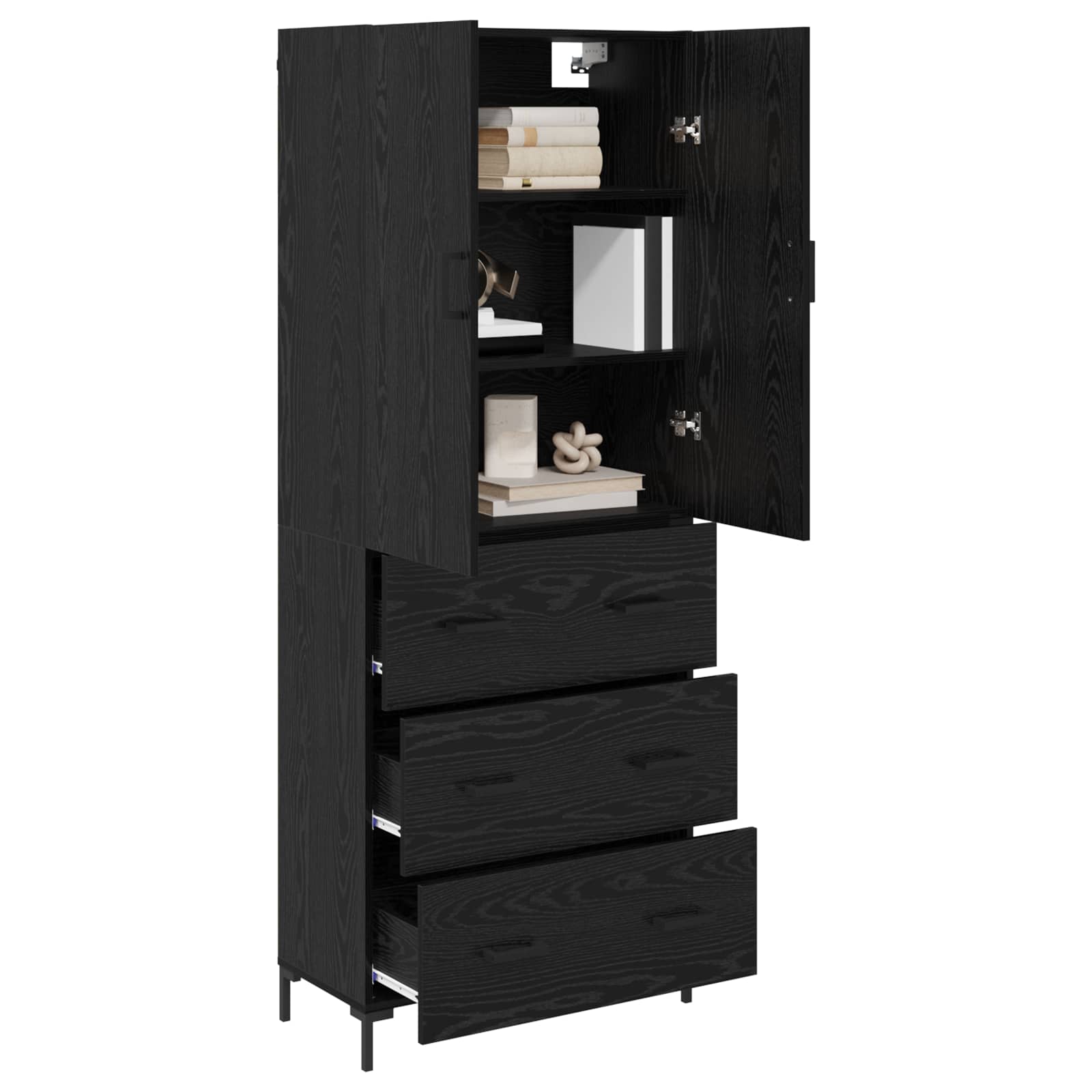 Highboard Schwarz Eichen-Optik 69,5 x 34 x 180 cm Holzwerkstoff