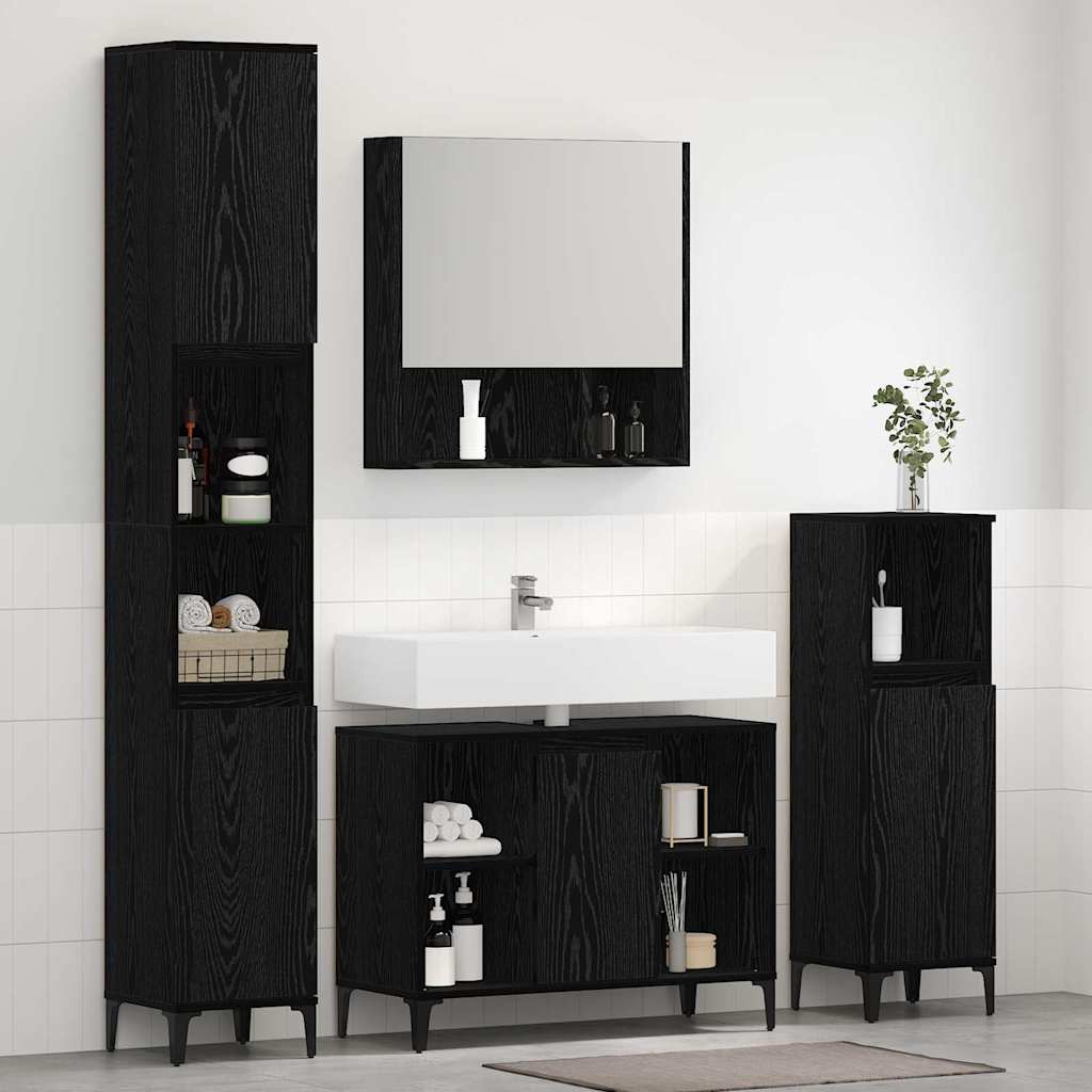 Badezimmermöbel-Set 3 Stk. Schwarz Eichen-Optik Holzwerkstoff