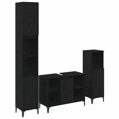 Badezimmermöbel-Set 3 Stk. Schwarz Eichen-Optik Holzwerkstoff