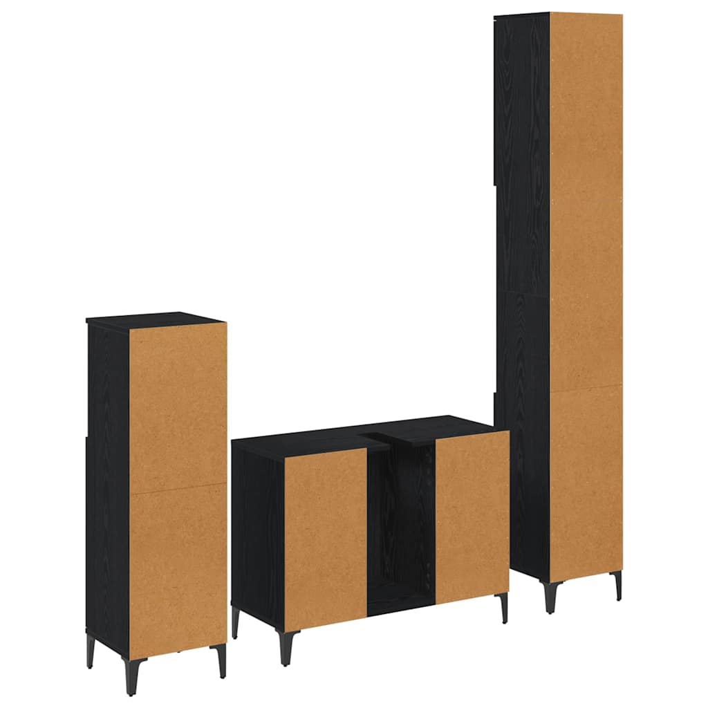 Badezimmermöbel-Set 3 Stk. Schwarz Eichen-Optik Holzwerkstoff