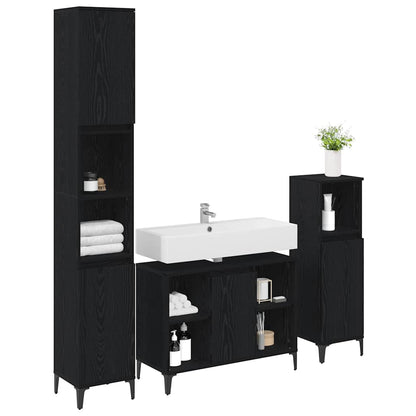Badezimmermöbel-Set 3 Stk. Schwarz Eichen-Optik Holzwerkstoff
