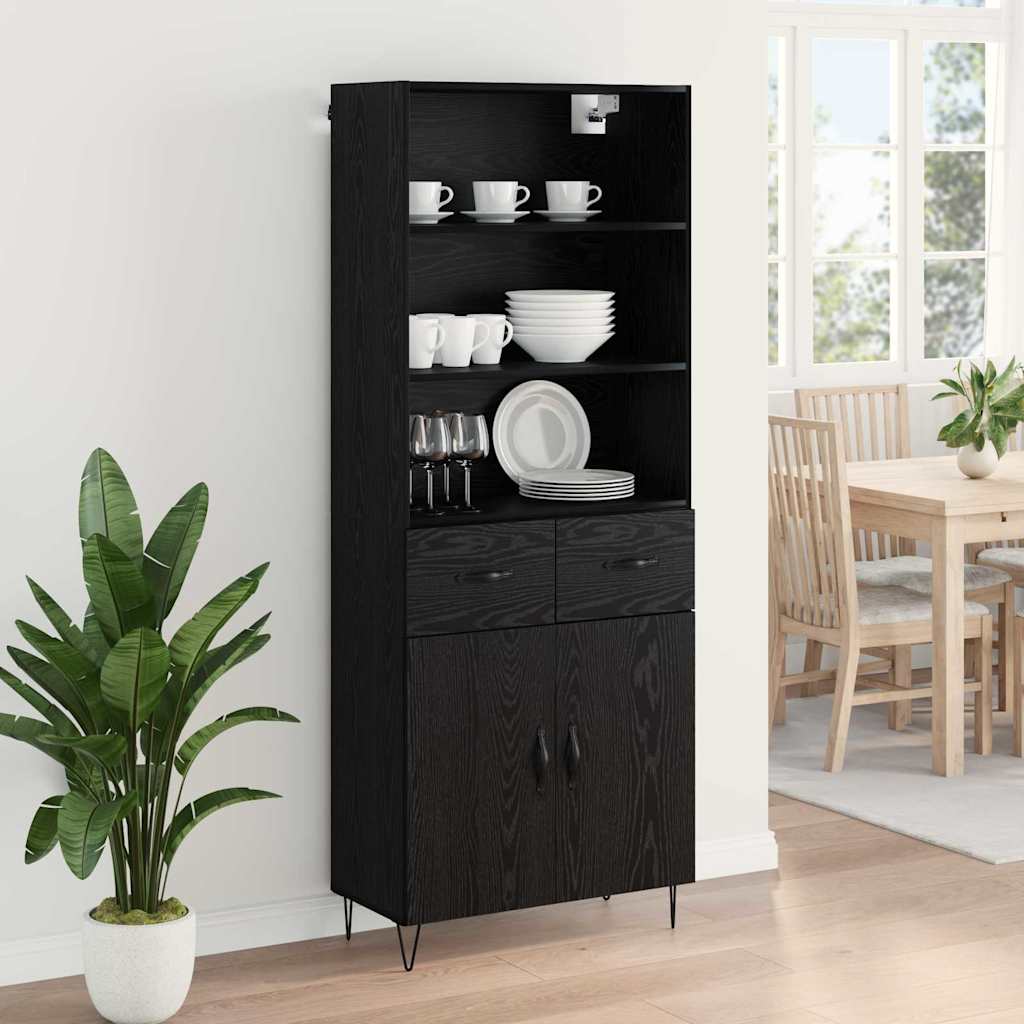 Highboard 2 stk. Schwarz Eichen-Optik 69,5 x 34 x 180 cm